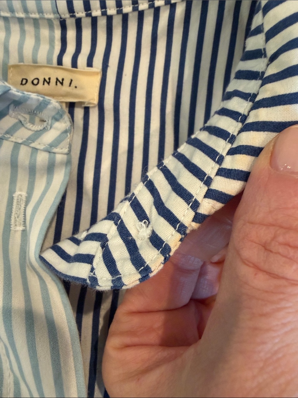 DONNI. Two-Tone Vertical Stripe Button-Down Shirt - Light Blue & Navy - Picture 5 of 6